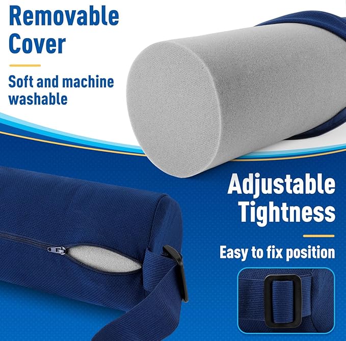 Lumbar Roll Support Pillow for Office Chair, Car, Gaming Chair, Memory Foam Back Cushion with Washable Cover for Relieving Back Pain & Improving Posture,Blue