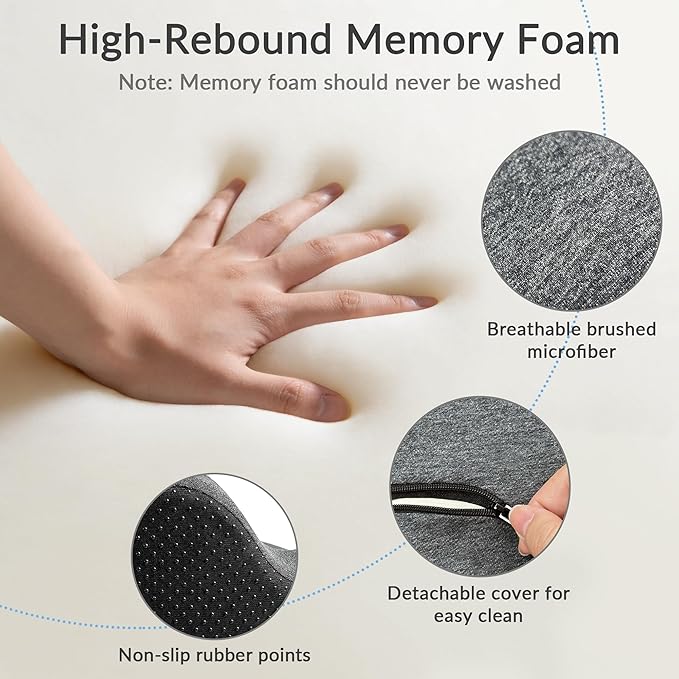 Exclusivo Mezcla Memory Foam Seat Cushion, Ergonomic Tailbone Pain Relief Cushions, Non-Slip Seat Pad for Office Chair and Car Seat, Grey