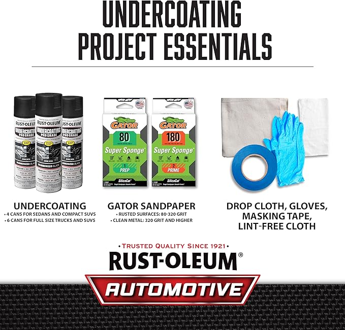 Rust-Oleum 248656-6PK Stops Rust Professional Grade Undercoating Spray Paint, 15 oz, Rubberized Black, 6 Pack