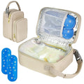 Breastmilk Cooler Travel Bag with Ice Pack,Portable Breastmilk Cooler Bag with Buckle Handle,Insulated Breastmilk Storage Bag Cooler,Apricot