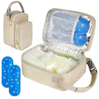 Breastmilk Cooler Travel Bag with Ice Pack,Portable Breastmilk Cooler Bag with Buckle Handle,Insulated Breastmilk Storage Bag Cooler,Apricot