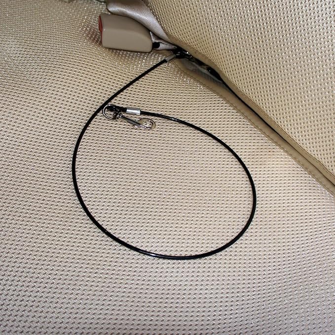 Mogoko Pet Dog Car Seat Belt Restraint, Coated Stainless Steel Chew Proof Dog Vehicle Safety Tether Cable, Double Clip No-Chew Pet Car Leash Lead-24 Inch Black