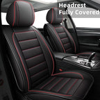 CAPITAUTO Seat Covers, Car Seat Covers Full Set, Black Car Seat Cover, Car Seat Covers Front Seats Back Seat Cover, Waterproof Faux Leather Seat Covers Fit for Most Cars Trucks SUV(Black&Red)