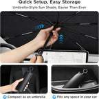 2026 for Tesla Model Y Model 3 Windshield Sun Shade Umbrella [7-Layer Vinyl Coating Heat Shield] Foldable Front Window Sunshade Umbrella Protect Interior from UV Keep Car Cooler(56" x 35")