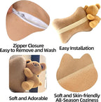 Car Headrest Pillow 2PCS Plush Bear ＆ Bunny Car Seat Headrest Pillow - Memory Foam Neck Support Cushions for Comfortable Driving, Easy Install & Washable (Brown Bear)