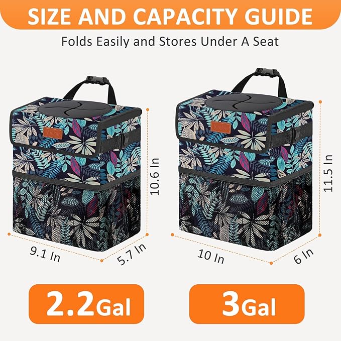 Car Trash Can for Car Cute, Bag Bin Hanging Waterproof Automotive Garbage Cans Leak Proof Vehicle Trash Can Colorful Leaves