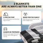 Woolly Mammoth 80% Merino Wool Camping Blanket 2-pack - Naturally Fire-Resistant and Temperature-Regulating - For Cold Weather, Camping, Bushcraft and Emergency Car Kit (66" x 90" Granite & Limestone)