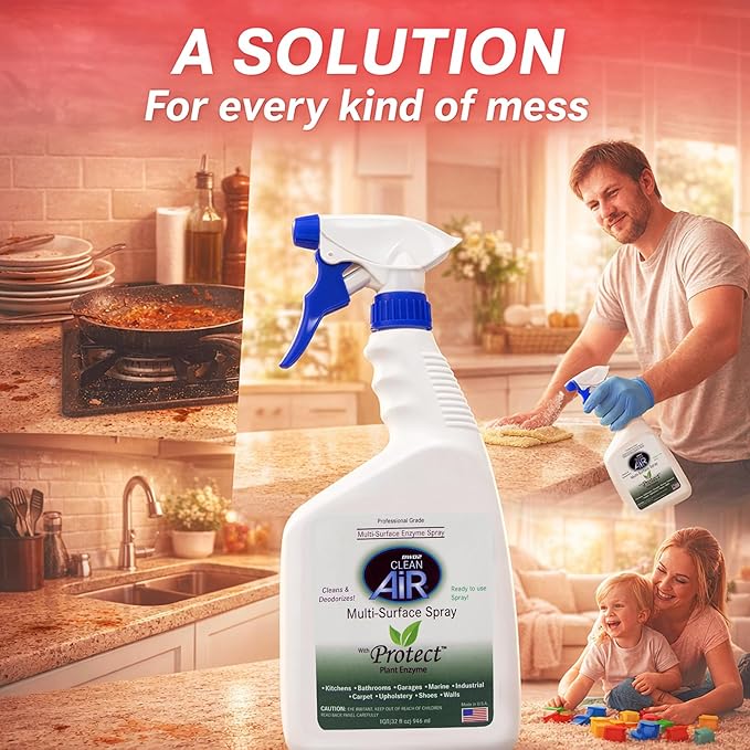 Protect Multi-Surface Odor Control Spray 32 oz – Plant-Derived Formula for Hard & Soft Surfaces, Non-Toxic Indoor Freshening Solution for Home, Office & Commercial Spaces