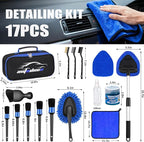 AUTODECO Windshield Cleaner Tool, 17Pcs Car Interior Detailing Kit, Detailing Brush, Towels, Duster, Car Cleaning Kit Interior for RVs, Truck, Trailer (Blue)