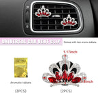 Augeny 2 PCS Bling Car Air Vent Clips, Crystal Rhinestone Crown Air Freshener Outlet Diffuser Clip, Auto Air Conditioning Clip Charm for Women Girls, Interior Decor Car Accessories (Red)