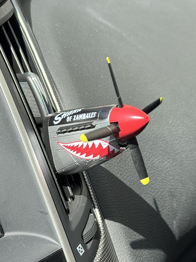 P-51 "Shark of Zambales" Car Air Freshener with Spinning Propeller, Vent Clip, Cool Car Accessories for Men, Unique Aviation Gifts for Pilots, Veterans & History Buffs