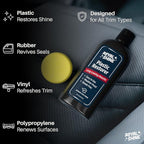 Plastic Restorer for Long-Lasting, Deep Black Results – Restores Faded Plastic, Rubber & Vinyl with UV Protection, Non-Greasy Formula + Foam Applicator, 8oz