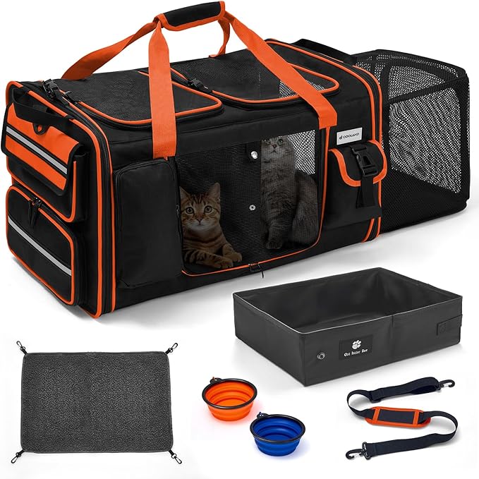 Expandable Extra Large Cat Carrier for 2 Cats with Litter Box for Kitten, Large Cat Small Dog Pet - Collapsible Double Cat Large Pet Carrier for Car Travel Outdoor Camping