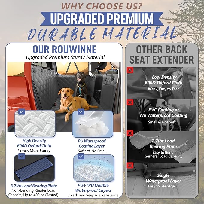 Back Seat Extender for Dogs Truck-Large Space, Dog Pet Seat Cover Back Seat Hard Bottom Holds 420lb, Waterproof Dog Hammock for Crew Cab Trucks F150, RAM1500, Sierra, Tundra, Silverado, Black