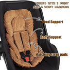 GFU Infant Car Seat Insert Head and Body Support, Reversible Newborn Insert for Carseat with Strap Pads, Soft Stroller Cushion Pillow Insert for Boys and Girls, Fits for Stroller, Swing, Brown
