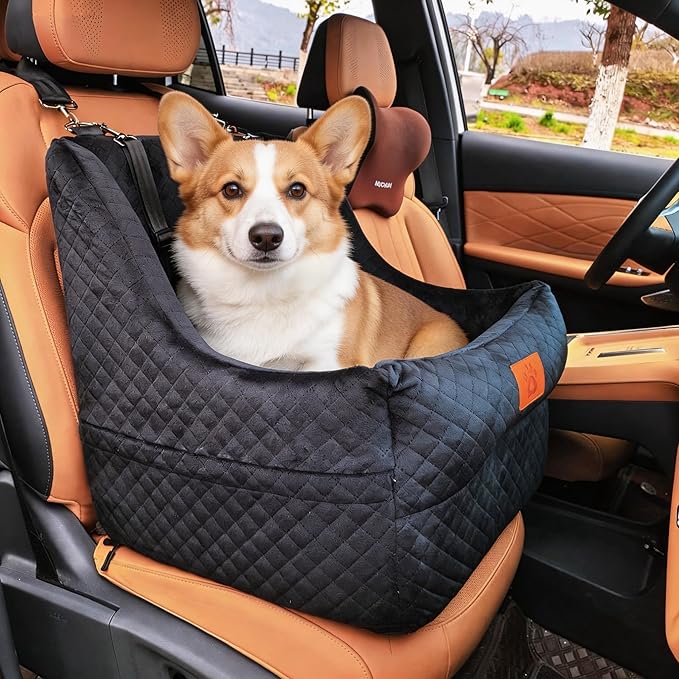 Dog Car Seat for Medium Dogs – Premium Pet Booster Seat with Two Pet Safety Belts, Detachable Washable Cover Non-Slip Base, Portable Dog Travel Seat for Road Trips & Daily Errands Up to 35lbs