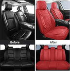 Nappa Leather Car Seat Covers Full Set, Red Car seat Protector 5 Seats, Waterproof Car Seat Cushion, Universal Automotive Seat Covers Fit for SUV Truck Pick-up Sedan, Front and Rear
