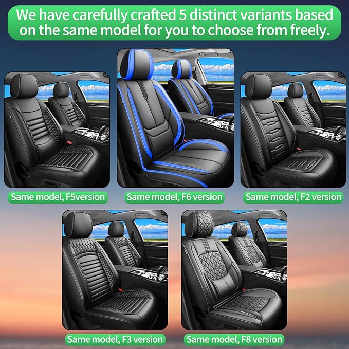 Fit Venue Car Seat Covers for Hyundai Venue 2020-2025 2026-Upgraded Premium Waterproof & Breathable Leather,Airbag Compatible,All-Weather Seat Cushion Protector,2 Front/Black-Blue