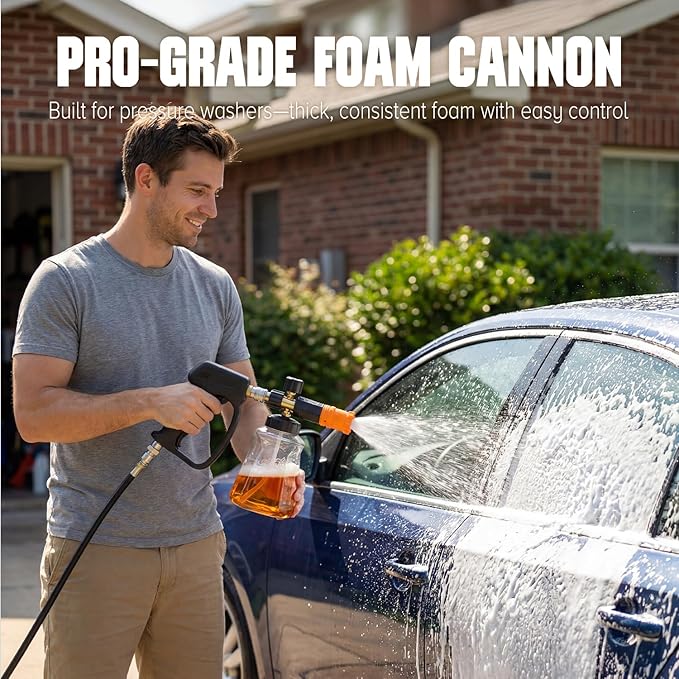 Foam Cannon for Pressure Washer, Foam Blaster with 1/4 Inch Quick Connector 1L Bottle Adjustable Snow Foam Lance and Thick Foam for Safe Washing Car/Motorcycles