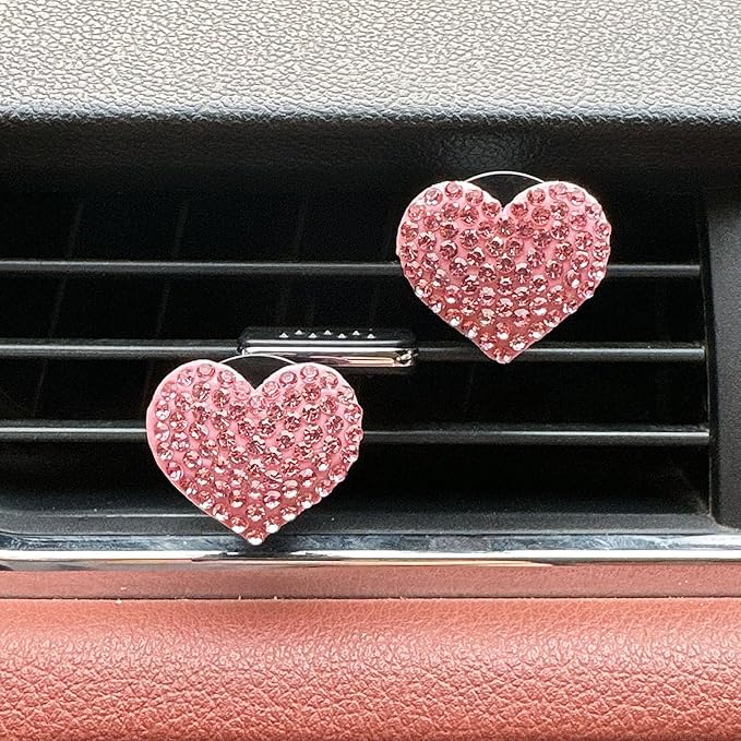 Crystal Heart Car Air Vent Clips, Sparkly Rhinestone Bling Diamond Auto Freshener Holder 4 Pack with Fragrance (Pink, Ocean)
