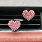 Crystal Heart Car Air Vent Clips, Sparkly Rhinestone Bling Diamond Auto Freshener Holder 4 Pack with Fragrance (Pink, Ocean)