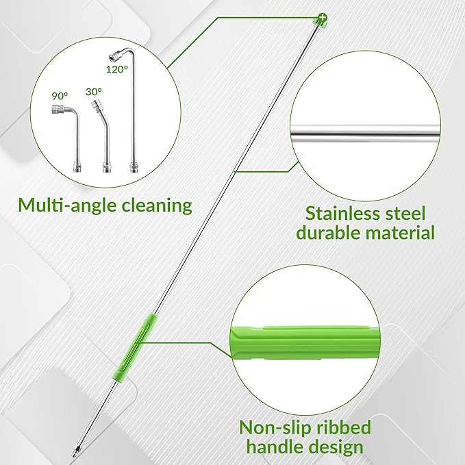 Pressure Washer Extension Wand, 120" Stainless Steel Power Washer Lance With Molded Grip, 30°, 90°, 120° Curved Rod, 5 Spray Nozzle Tips, 1/4" Quick Connect, 4000 PSI