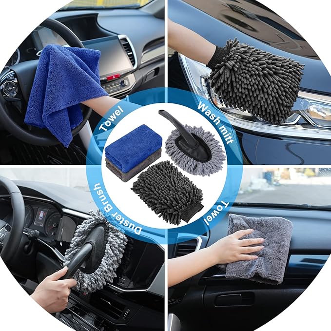 AUTODECO 41Pcs Car Cleaning Wash Kit Interior Detailing Cleaner Kit with High Power Handheld Vacuum, Collapsible Bucket, Windshield Tool, Snow Shovel, Tire Brush, Complete Car Care Tools, Black