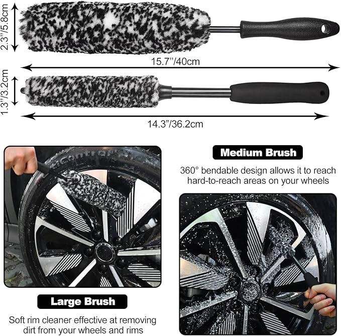 Car Wheel Brush kit, Tire Brush, Wheel Cleaner Brush, Soft-bristled Rim Cleaner Brush, Car Detailing Brushes, Wheel Brushes for Cleaning Wheels,Tires, Car Cleaning Brush Supplies Kit