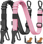Pawaboo 2Pack Dog Seatbelt for Car, 3-in-1 Dog Car Seat Belt, Shockproof Dogs Tether with Buckle & Hook Latch, Adjustable Reflective Dogs Cars Leash with 360° Lockable Buckle, Light Pink + Black