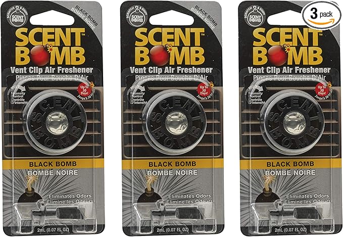 Scent Bomb Car Air Freshener Vent Clip – Long-Lasting Fragrance, Easy Clip-On Design for Freshness On-the-Go, Ideal for Cars, Trucks & SUVs – Keeps Your Vehicle Smelling Fresh (Black Bomb, 3 Pack)