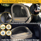 PAWZIDEA Portable Dog Crate for Car, 45% Extra Tall Travel Kennel for Medium & Large Dogs up to 80lbs Sit Upright, Enclosed Soft-Sided Backseat Carrier Collapsible, Secure w/Seatbelt & Headrest Strap