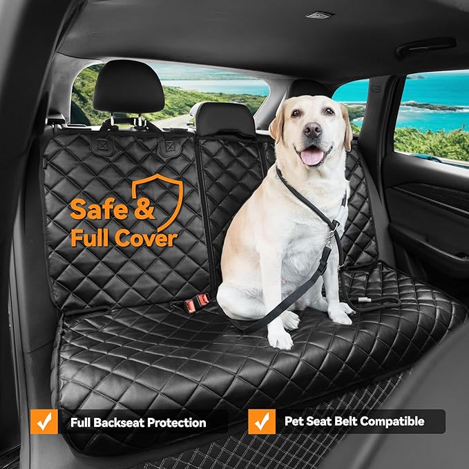 Dog Car Seat Cover for Back Seat, Waterproof Back Seat Covers for Dogs, PU Leather Nonslip Bench Car Seat Protector Universal Fit Most Vehicles,SUVs,Small Trucks（Black,Standard）