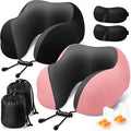 Travel Pillow, 2 Pack Travel Pillows for Sleeping Airplane, Neck Pillow Airplane, Memory Foam Neck Pillow Set with Eye Mask, Earplugs and Storage Bag -Black & Pink