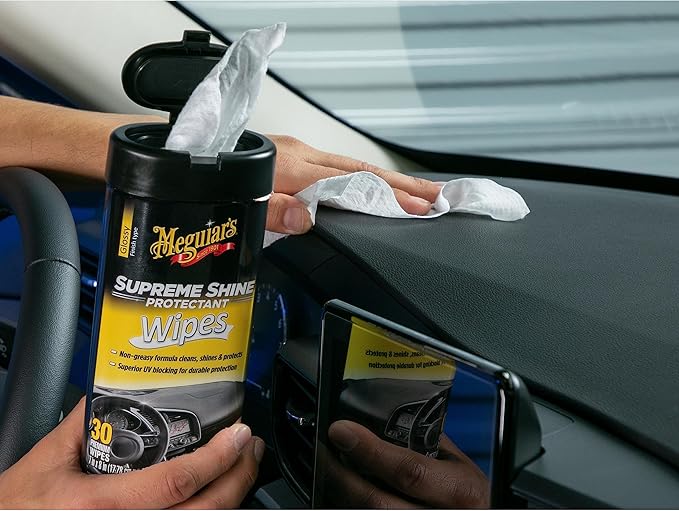 Meguiar's Supreme Shine Protectant Wipes - Convenient Protectant Wipes with UV Blocking for Durable Protection, Premium Car Wipe that Clean and Leave a Non-Greasy Glossy Shine, 30 Count