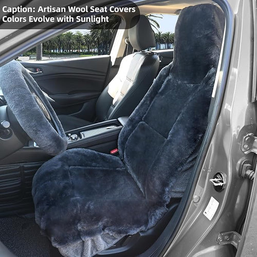 Aegis Cover Premium Australian Merino Sheepskin Car Seat Cover, Easy-Install Summer & Winter Universal Fit for SUV Truck Sedan Most Vehicles (FS-Charcoal)