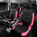 CAR PASS Leather Seat Covers, Breathable Universal Car Seat Cover Full Set for Cute Women Girly,Super 5mm Composite Sponge Inside,Airbag Compatible fits Most Auto,SUVs,Trucks,Vans(Black&Pink)