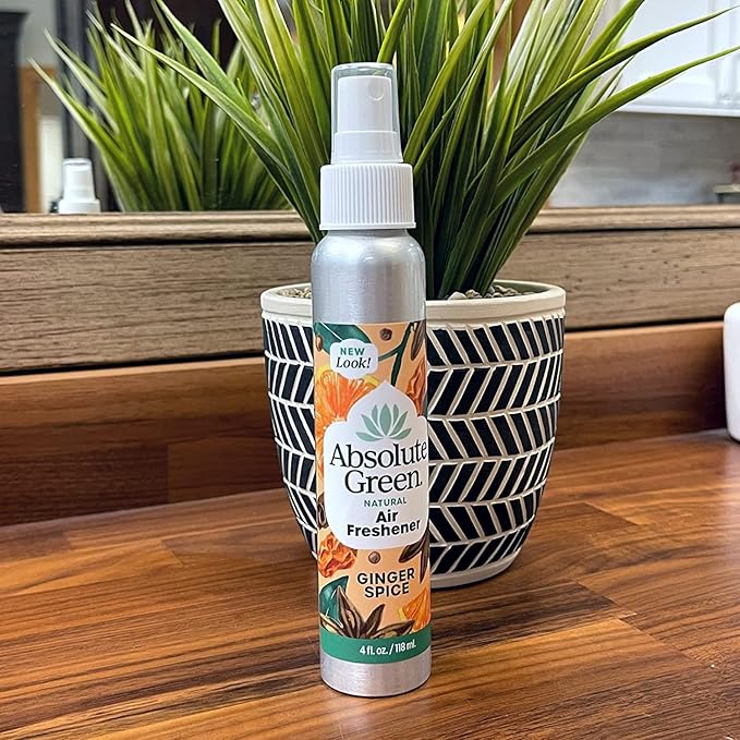 Absolute Green Air Freshener Room Spray, Non-Toxic, Cover Odors, Safe around Kids and Pets, Natural Ginger Spice Scent 4oz (Pack of 2)