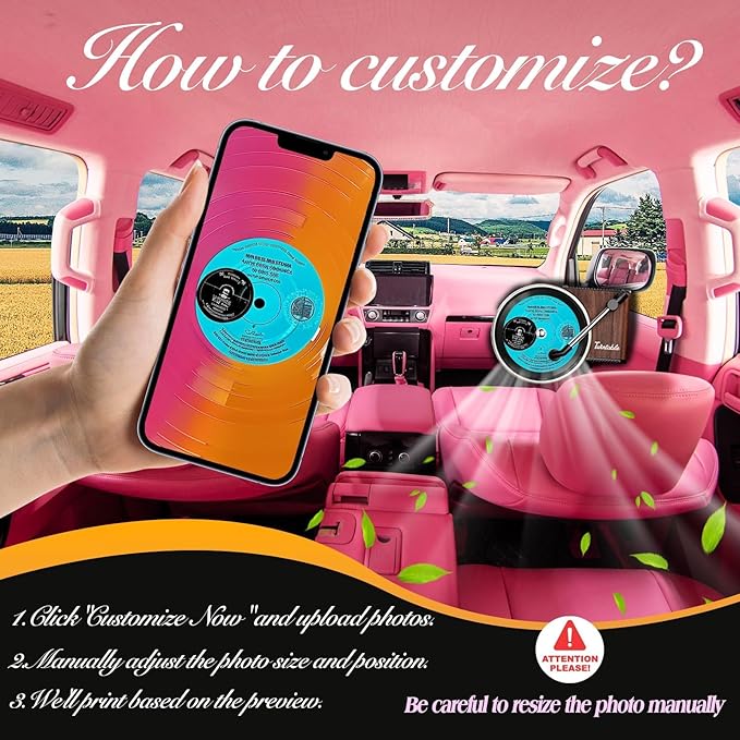Personalized Custom Car Air Freshener, Double Sided Custom Photo, Record Player Shaped Fragrance Vent Clip, Unique and Cute Car Interior (Customize, 12PCS3)