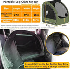 PAWZIDEA Portable Dog Crate for Car Travel, Collapsible Pet Travel Crates for Medium & Large Dogs Up to 80lbs, Enclosed Soft-Sided Car Kennel Carrier for Backseat, Secures w/Seatbelt & Headrest Strap