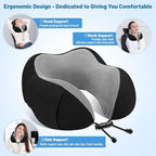 CloudBliss Travel Pillow Premium Memory Foam, Comfortable & Supportive Neck Pillow, Neck Pillows for Sleeping Travel, Airplane Pillow for Sleeping Airplane, Car, Office and Home（Black & Black）