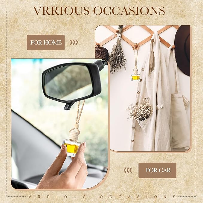 Zubebe 300 Pcs 8ml Hanging Car Air Freshener Diffuser Bottle Bulk Empty Clear Glass Perfume Bottles Refillable Aromatherapy Essential Oils Pendant for Auto Interior Ornaments Decoration (Cube)