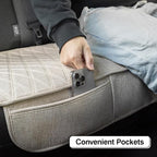 Universal Auto Faux Linen Back Car Seat Cover Beige - Breathable Rear Seat Protector with Non-Slip Bottom SizeSL - Diamond Stitched Bench Seats Cushion for Vehicles Cars Van SUV Truck
