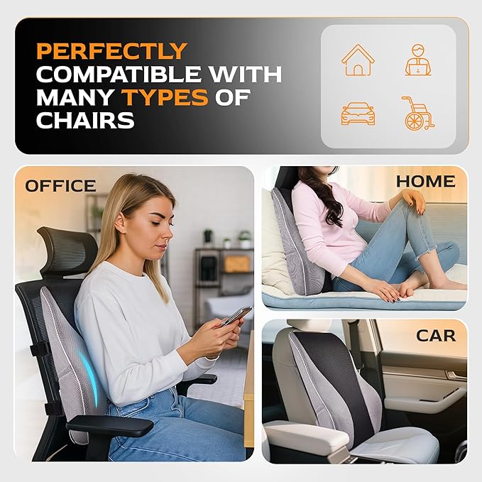 Extra Dense Lumbar Pillow with Double Adjustable Straps - Ergonomic Lumbar Support Pillow for Office Chair, Car, Couch Firm Back Support for Lower Back & Spine Pain Relief Memory Foam Cushion