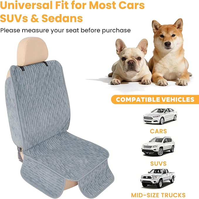 Dog Car Seat Cover for Front or Back Seat, Soft Flannel Pet Car Seat Protector with Waterproof Layer, Non-Slip Washable Dog Car Bed Mat for Travel (Bluegrey Front Seat)