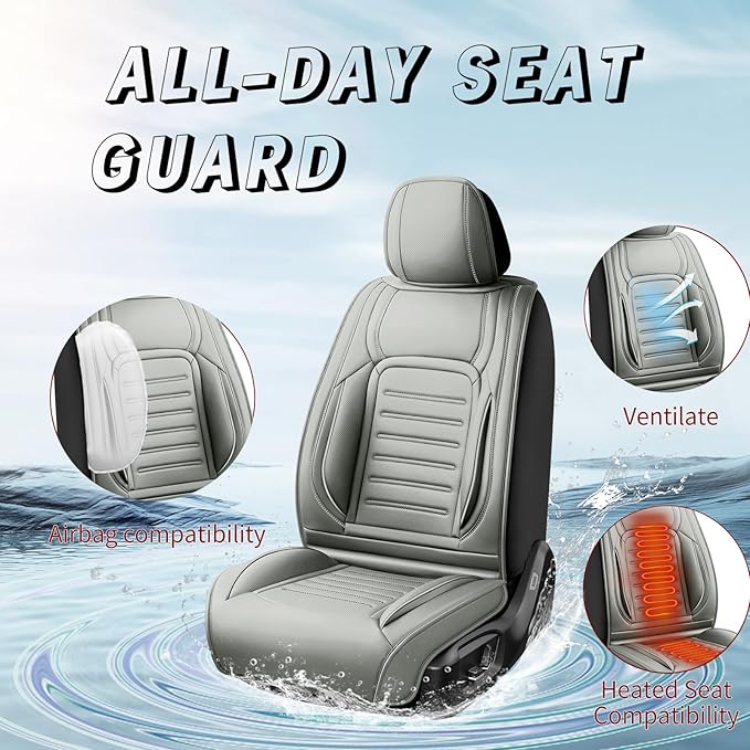 Fit HRV Premium Leather Car Seat Covers Compatible with Honda HRV 2016-2025 2026, Breathable, Wear Resistant, Airbag Compatible, All-Weather Protection & Full Coverage, 2 Front Seat Gray