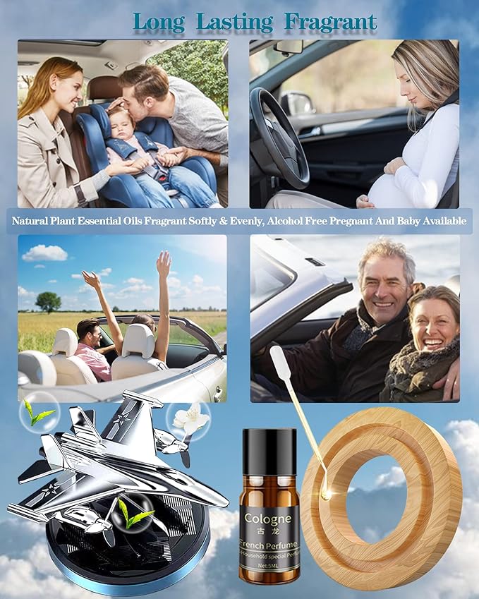 Military-Grade Fighter Car Air Freshener, Alloy Solar Rotating Car Essential Oil Diffuser with Cologne Natural Plant Essential Oil, Aromatherapy Decorations