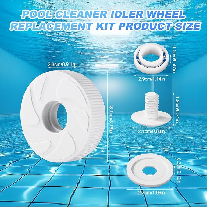 Pool Cleaner Wheels Replacement Parts, Includes C16 Pool Cleaner Idler Wheel with Ball Bearing C60 Screw C55 and Washer C64, Large Wheel Assembly, Rebuild Kit for Polaris 180/280