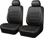 CAR PASS Universal FIT Piping Leather Two Front Seat Covers, Waterproof Faux Leather for SUV Sedan Van Truck, Airbag Compatible,Reserved Opening Holes for Headrest Covers. (Black and Beige)