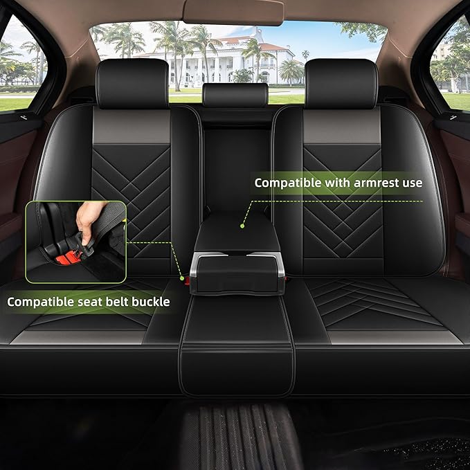 AOMSAZTO Car Seat Cover for Chevrolet Chevy Equinox 2007-2025 2026 Full Set, Leather Car Seat Protector Waterproof, Non Slip Car Seat Cushion, Interior Seat Covers Automotive Accessories - Black&Grey