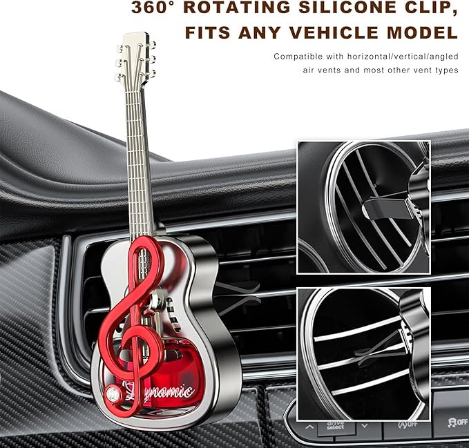 Car Air Freshener Vent Clip, Empty Guitar-Shaped Aromatherapy Diffuser Automobile Dashboard Ornament, Unscented Car Air Conditioner Clip Cute Rotating Decoration for Women Men (Red)